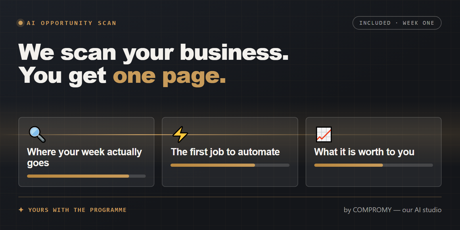 AI Opportunity Scan: where your week actually goes, the first job to automate, and what it is worth to you